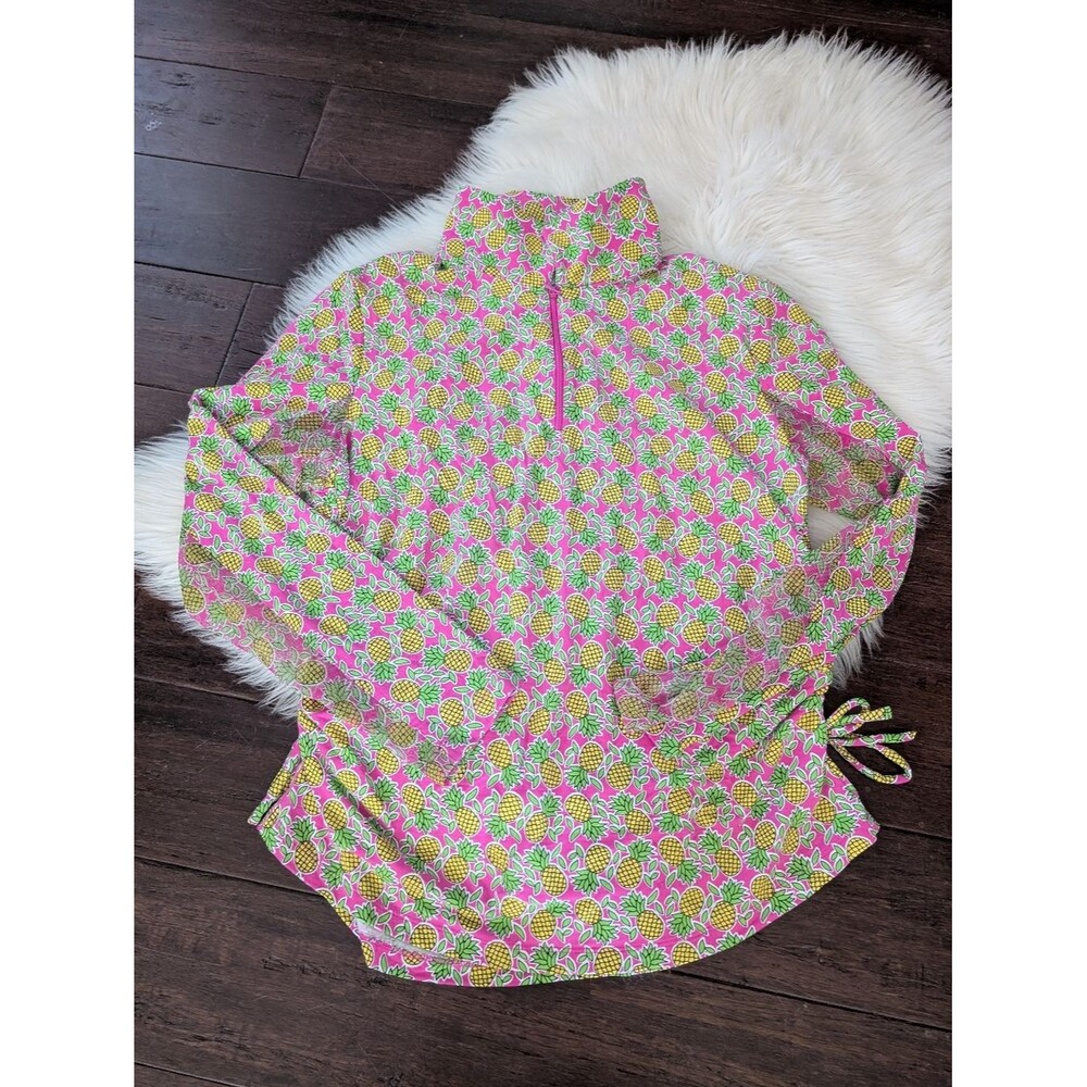IBKUL 1/4 Zip Pullover Pineapple Print Pullover Jacket Pink Yellow L Large UPF